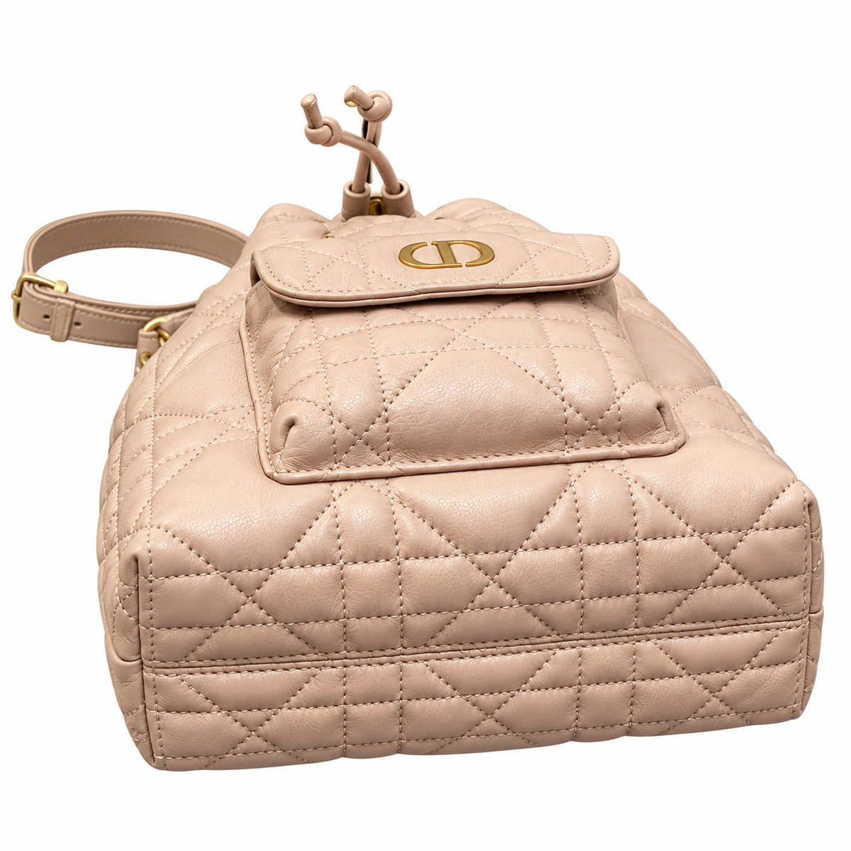 Dior Caro Bucket Bag in Rose Nude Cannage Leather with CD Clasp