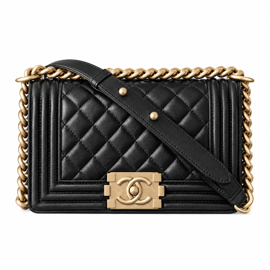 Chanel Black Quilted Lambskin Medium Boy Bag