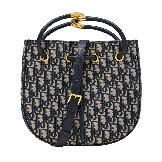 Dior Navy Oblique Jacquard Drawstring Bucket Bag
