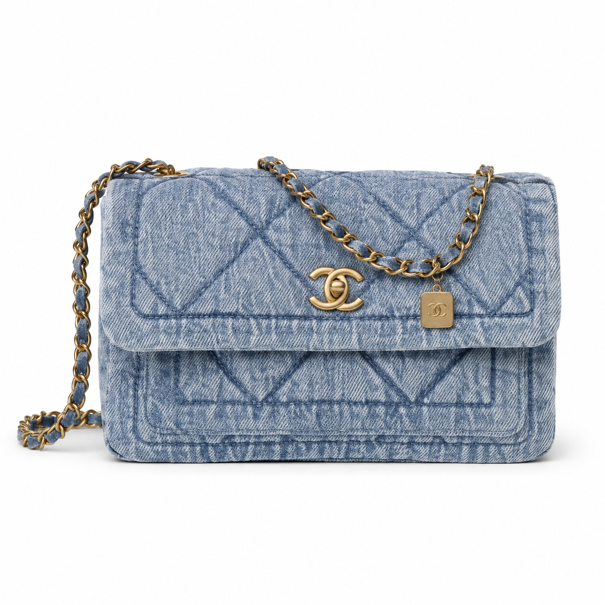 Chanel Denim Flap Bag with Oversized Antique Gold CC Turn-Lock
