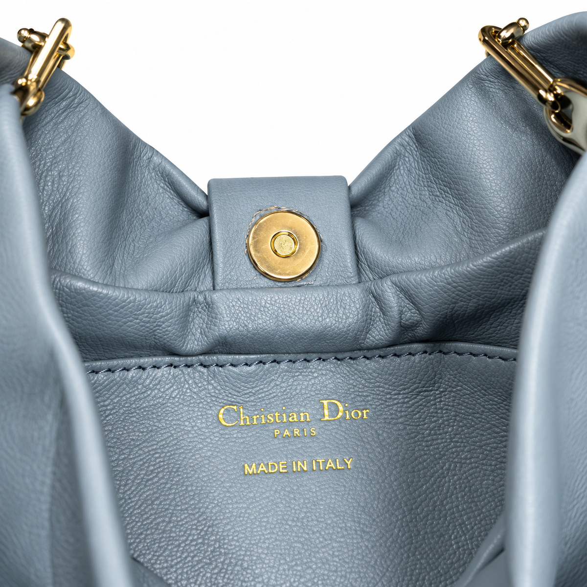 Dior Bow Bag in Ice Blue Lambskin Leather with Gold Ball-Chain Strap