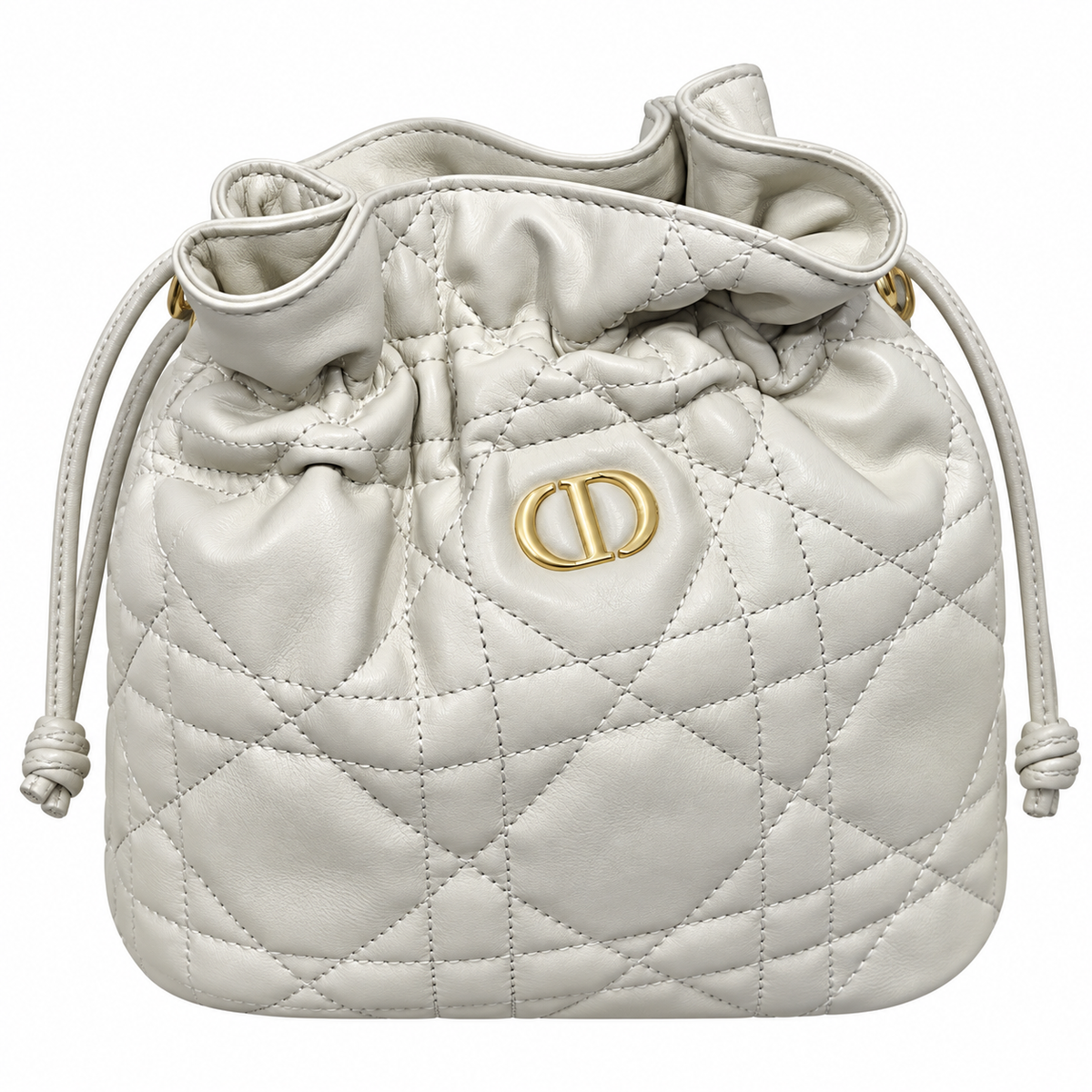 Dior White Cannage Quilted CD Chain Bucket Bag