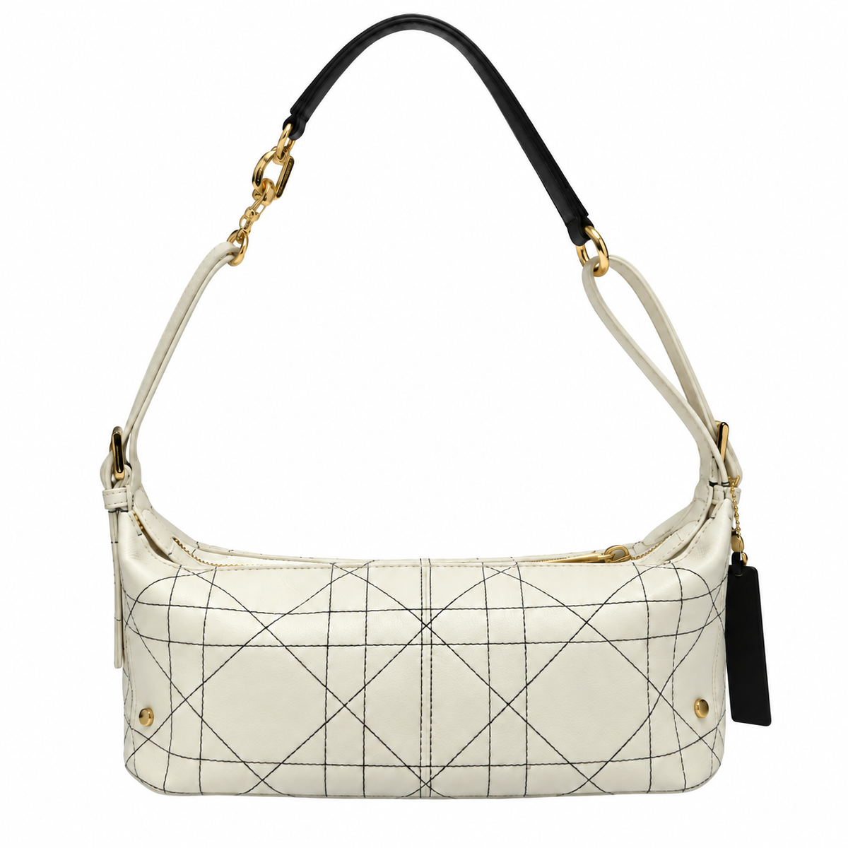 Dior Vibe Hobo Bag in White with Black Cannage Stitching