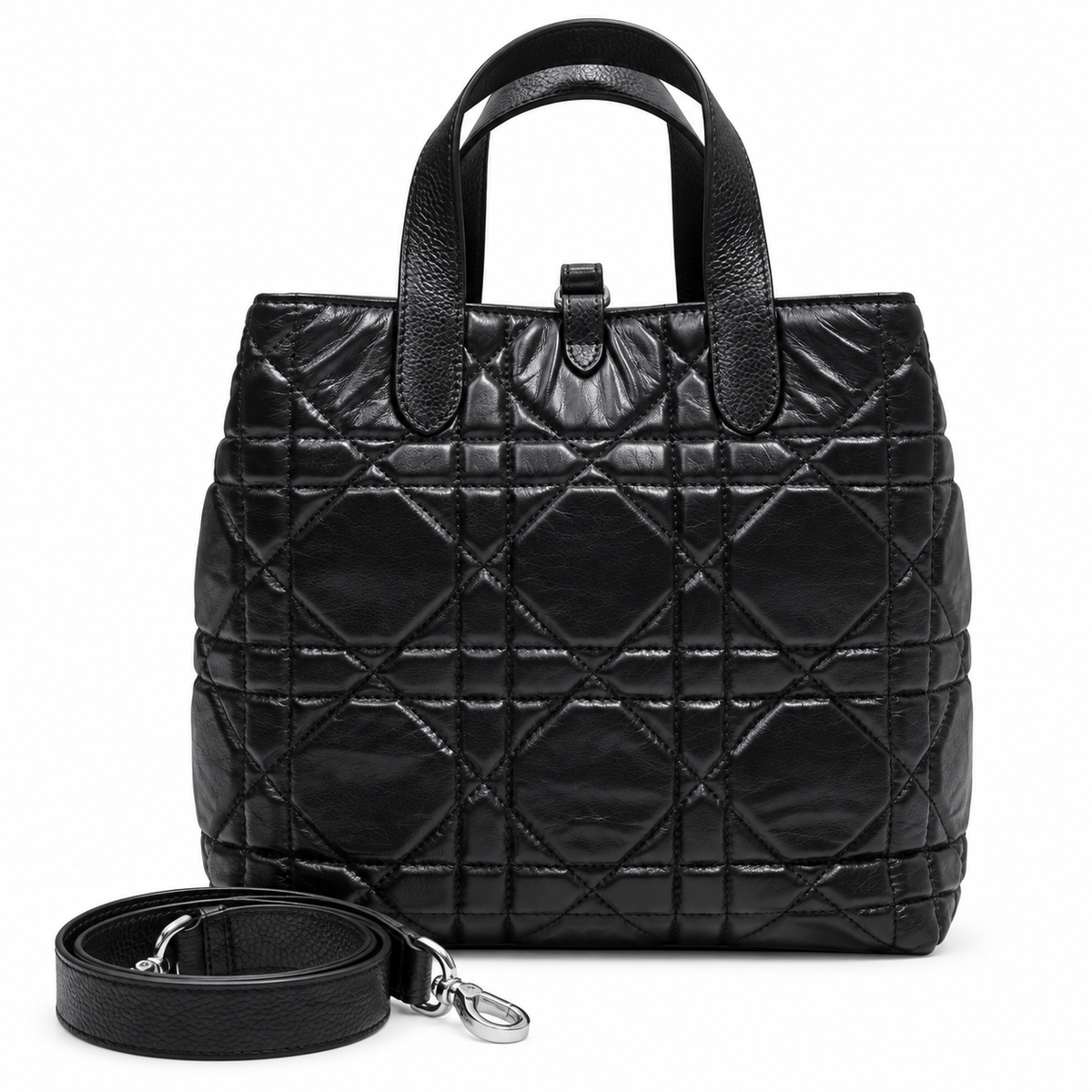 Dior Toujours Mini Tote in Black Cannage Quilted Leather with Silver CD Charm