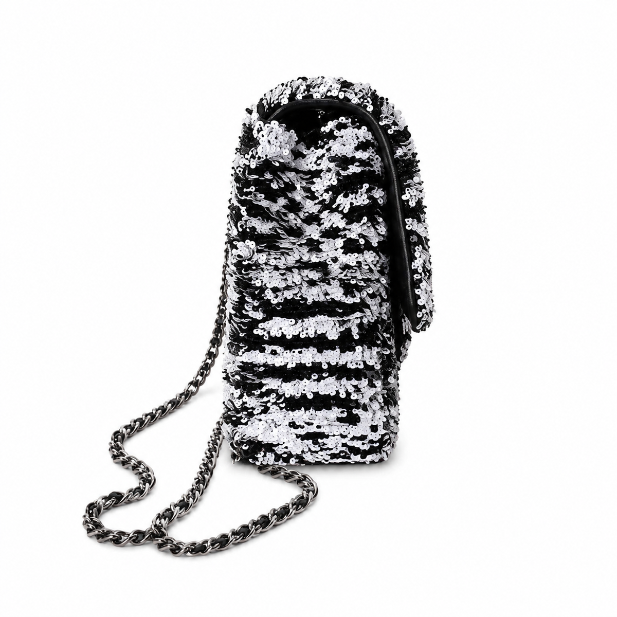 Chanel Zebra Print Sequin Classic Flap Bag with Gunmetal Chain