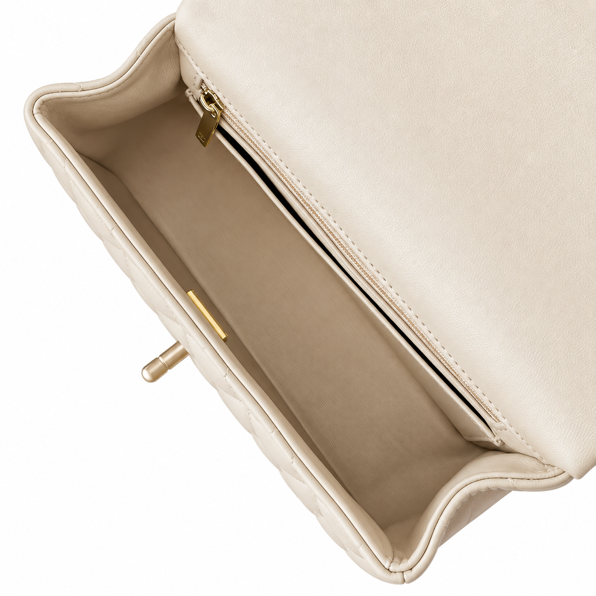 Chanel Cream Quilted Lambskin Top Handle Flap Bag