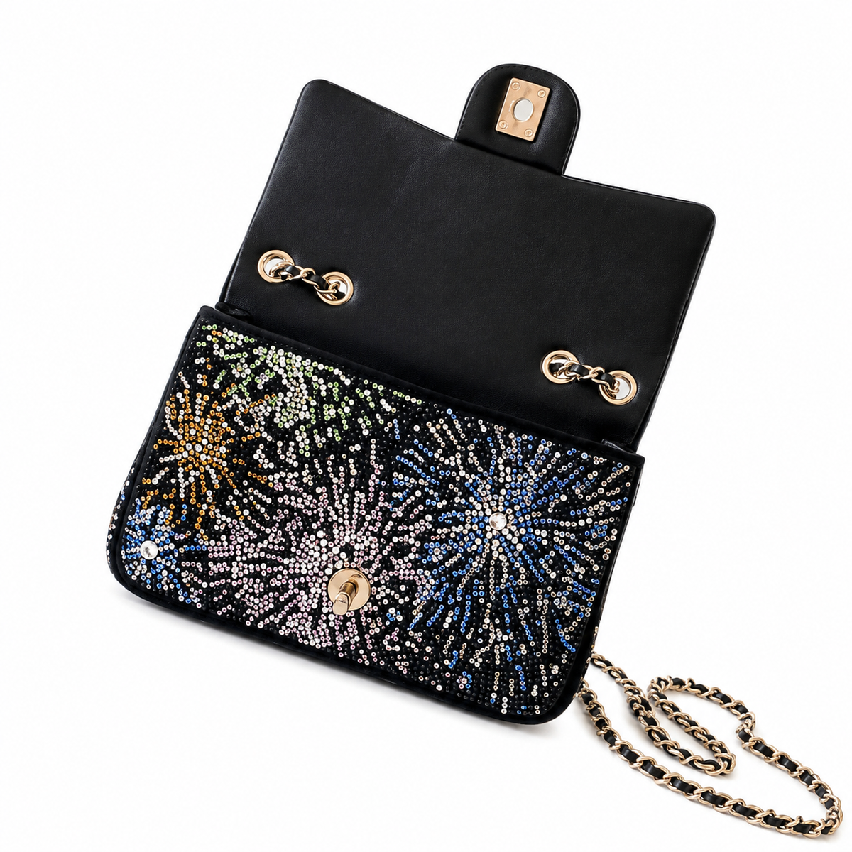 Chanel Firework Crystal Embellished Classic Flap Bag with Gold CC Lock