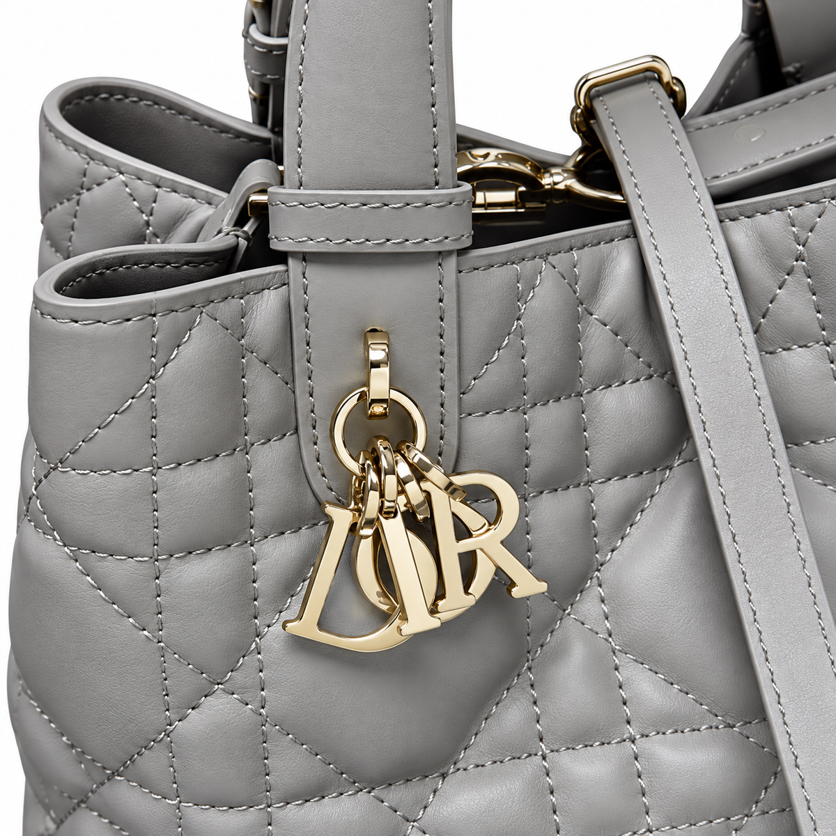 Dior Quilted Cannage Bucket Top Handle Bag with Removable Strap