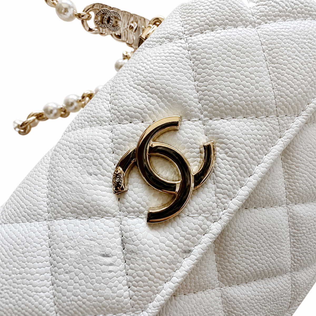 Chanel White Quilted Mini Top Handle Bag