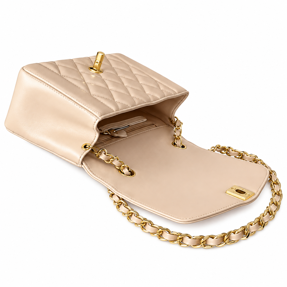 Chanel Beige Quilted Lambskin Classic Flap Bag