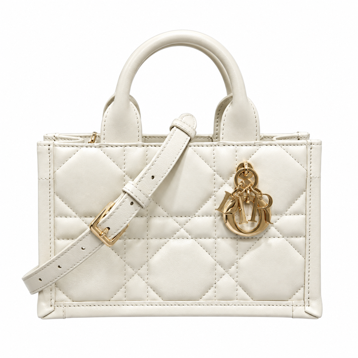 Dior Lady D-Joy Bag in White Cannage Leather with Gold CD Charm