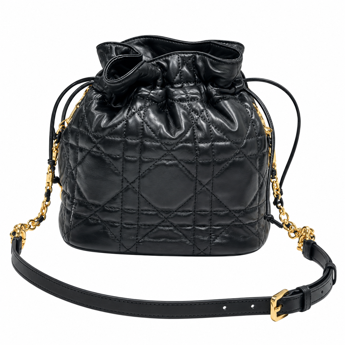Dior Black Cannage Quilted CD Chain Bucket Bag