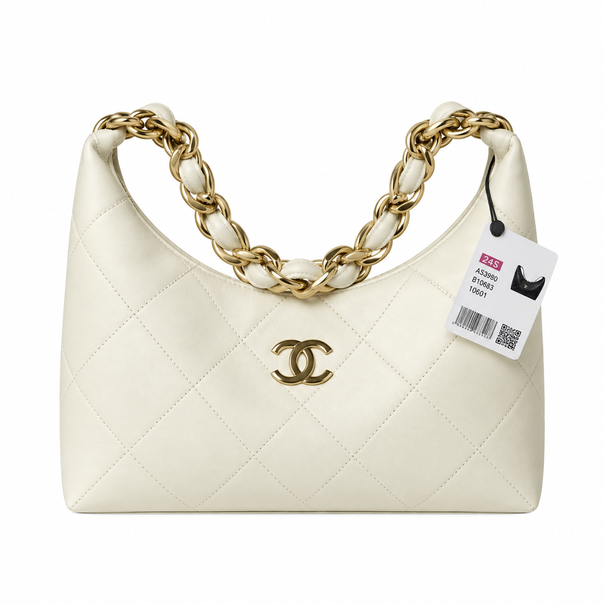 Chanel White Quilted Lambskin Large 19 Flap Bag