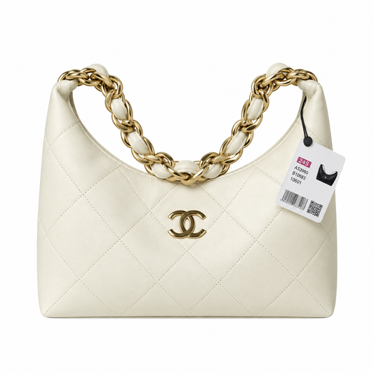Chanel White Quilted Lambskin Large 19 Flap Bag