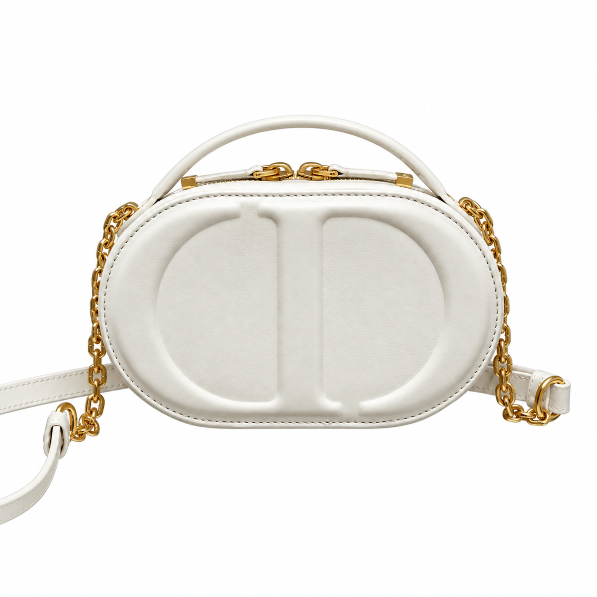 Dior White Oval CD Embossed Chain Bag