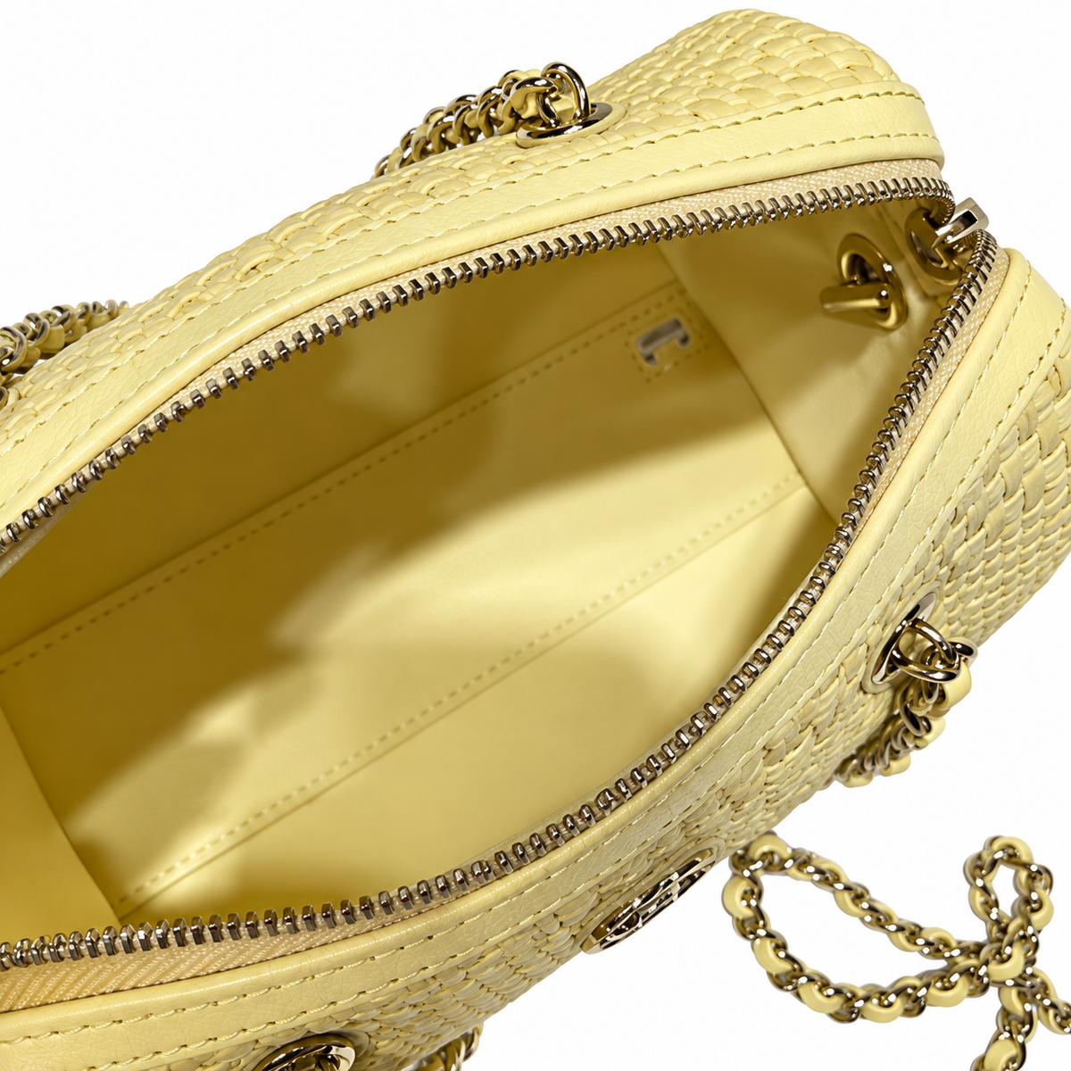 Chanel Lemon Yellow Woven Raffia Small Vanity Case