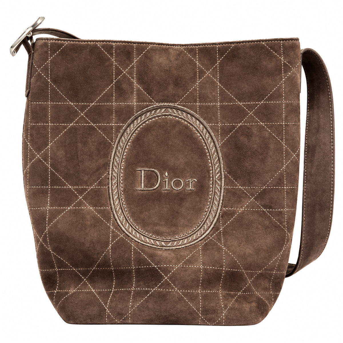 Dior Cannage Quilted Suede Large Hobo Shoulder Bag in Chocolate Brown