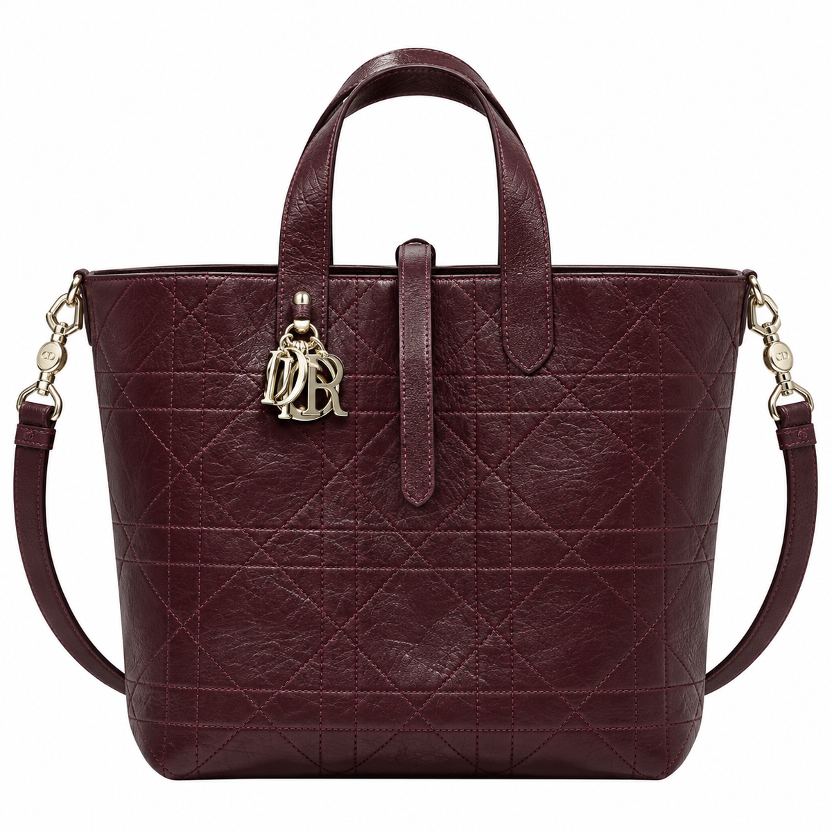 Dior Toujours Mini Tote in Burgundy Quilted Leather with Gold CD Charm