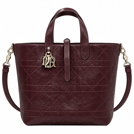 Dior Toujours Mini Tote in Burgundy Quilted Leather with Gold CD Charm