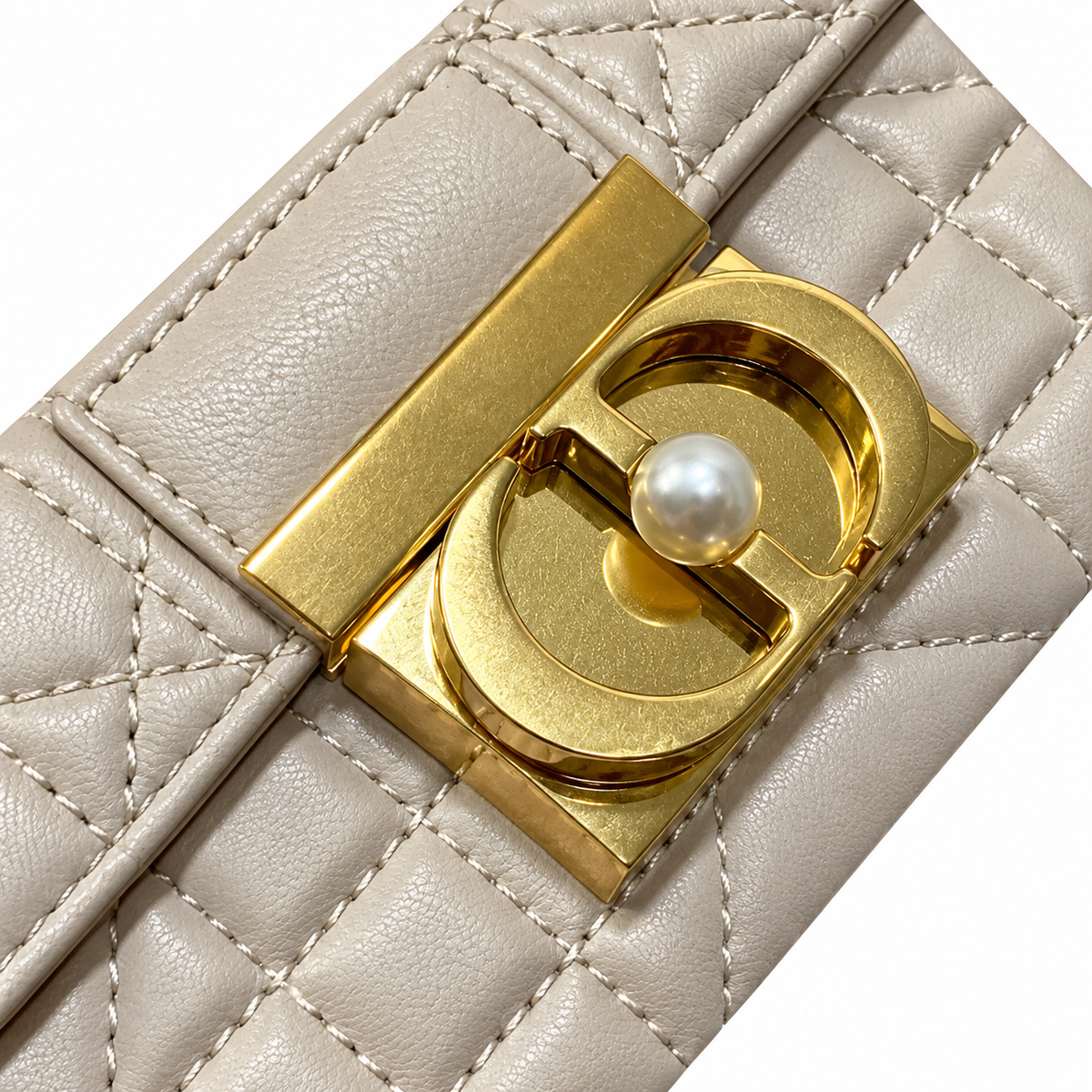 Dior Beige Caro Cannage Pearl CD Lock Bag