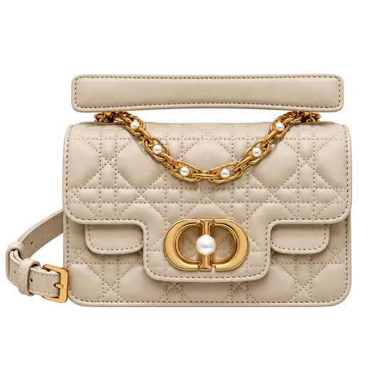 Dior Small Jouis Flap Bag in Greige with Pearl Chain Strap