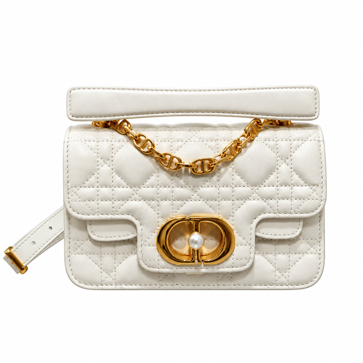 Dior Small Jouis Flap Bag in White with Pearl Chain Strap