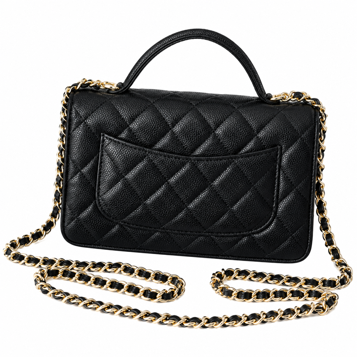 Chanel Black Caviar Quilted Mini Top Handle Flap Bag