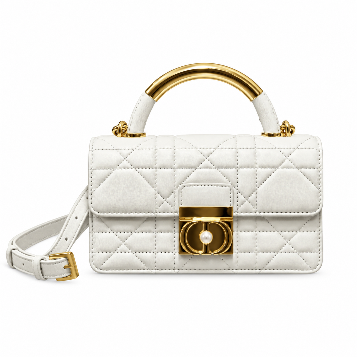 Dior White Caro Cannage Pearl CD Lock Bag