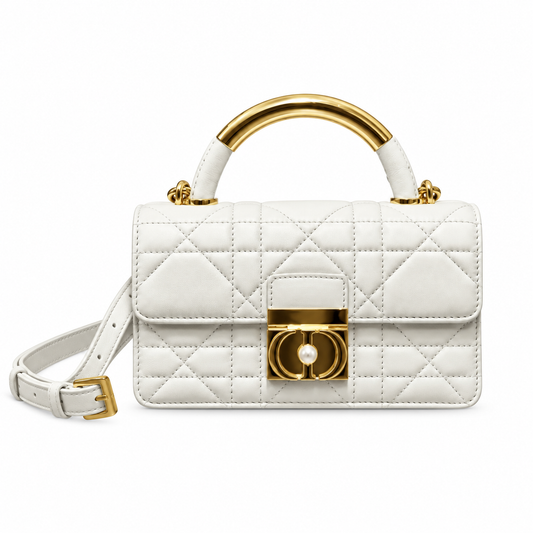 Dior White Caro Cannage Pearl CD Lock Bag