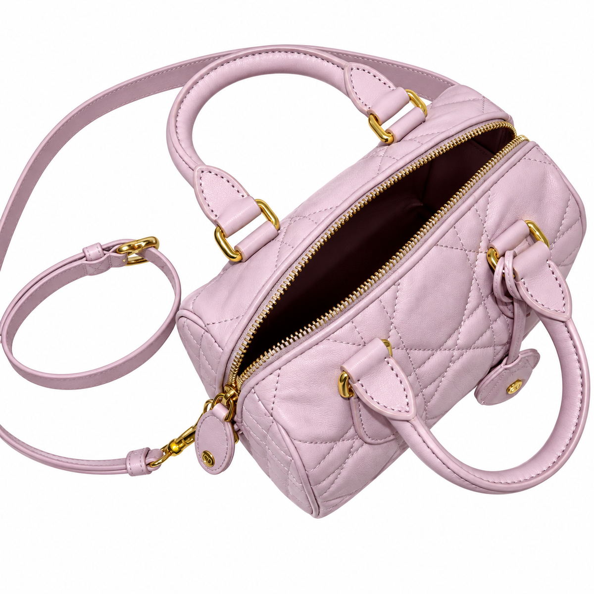 Dior Lilac Cannage Quilted Boston Bag