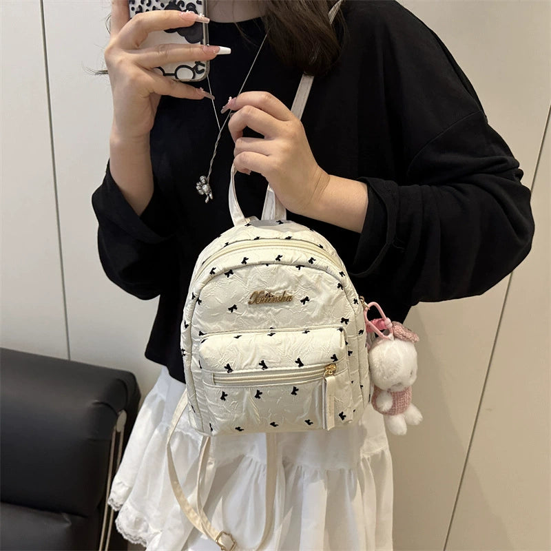Bow Print Mini Backpack with Plush Charm