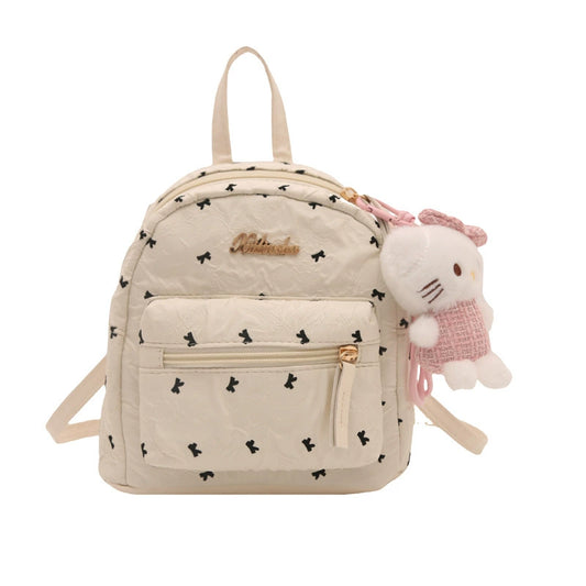 Bow Print Mini Backpack with Plush Charm