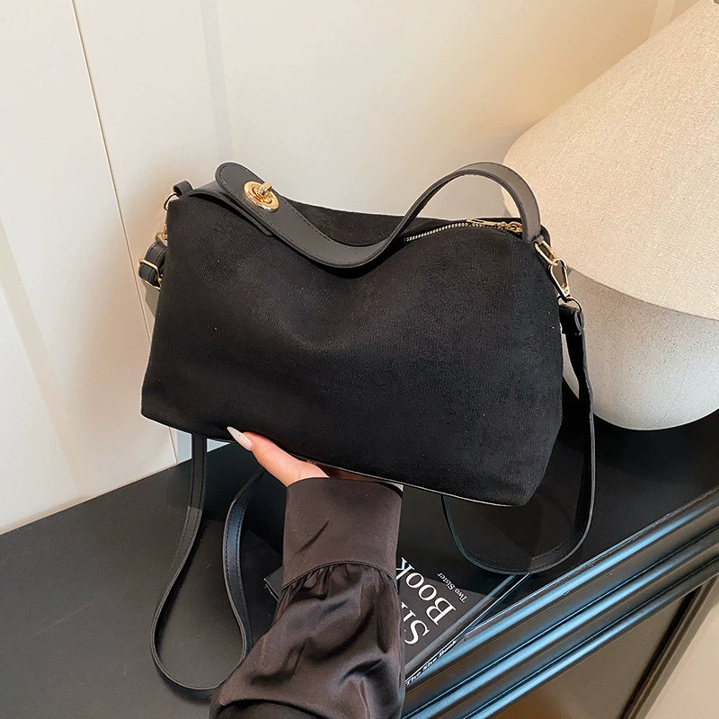 Black Suede Zip Crossbody Bag