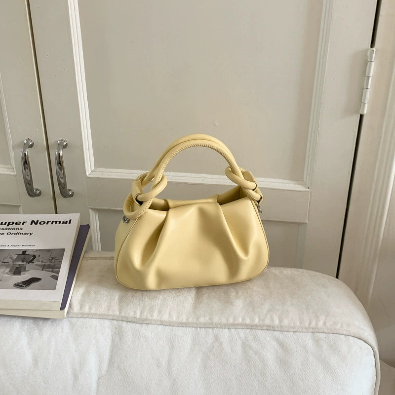 Yellow Ruched Cloud Knot Handle Bag