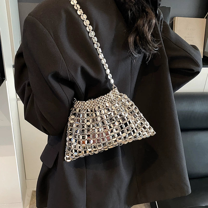 Silver Metal Sequin Chain Bag