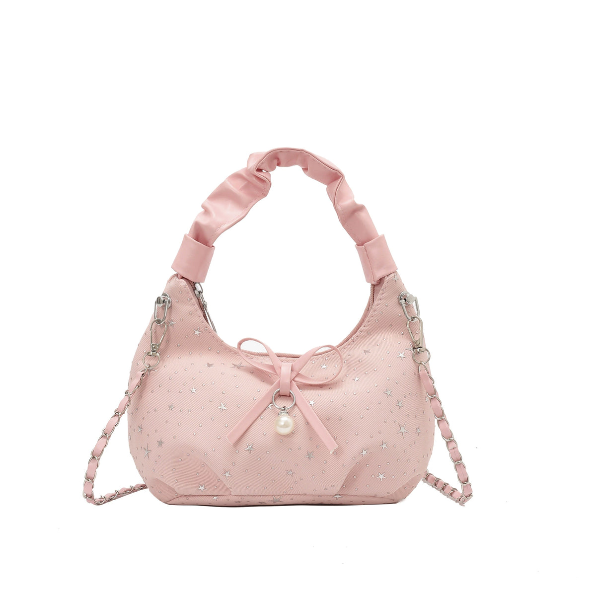Pink Star Sequin Bow Hobo Bag