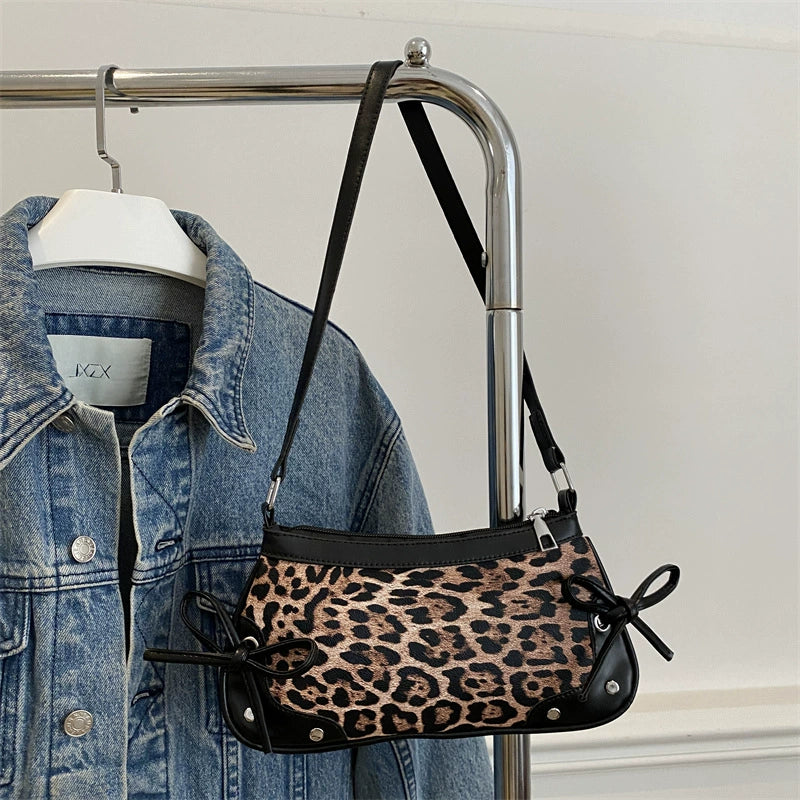 Leopard Print Bow Shoulder Bag