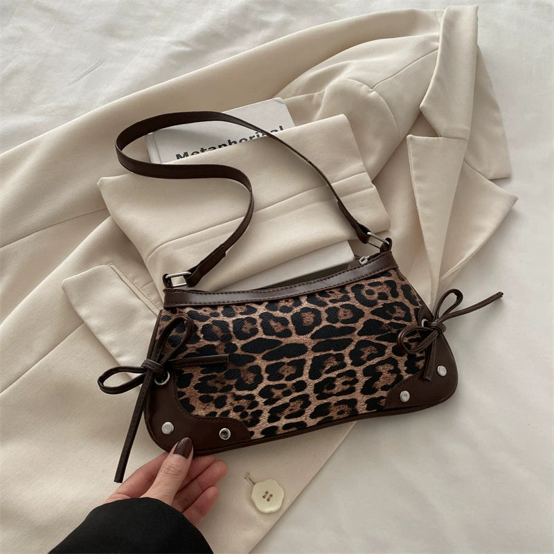 Leopard Print Bow Shoulder Bag