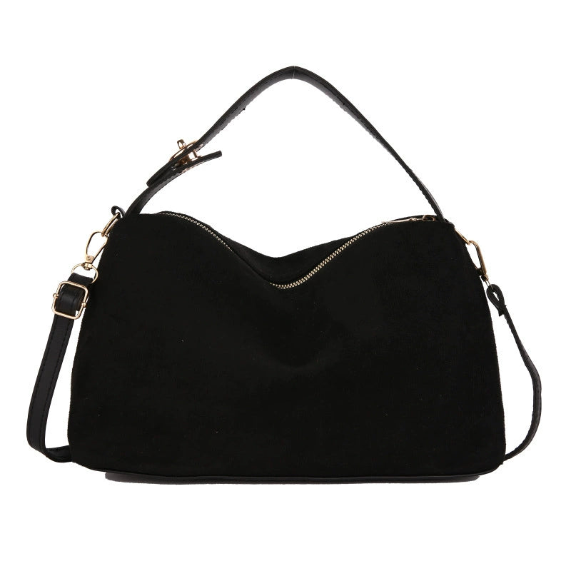 Black Suede Zip Crossbody Bag