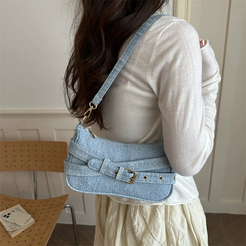 Denim Belt Strap Hobo Bag