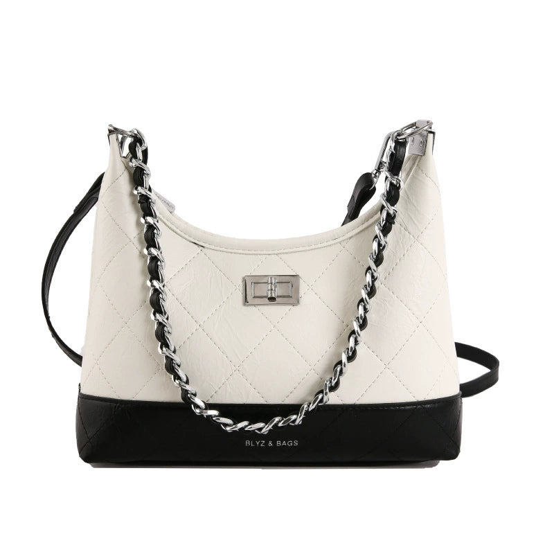Quilted Two-Tone Chain Shoulder Bag