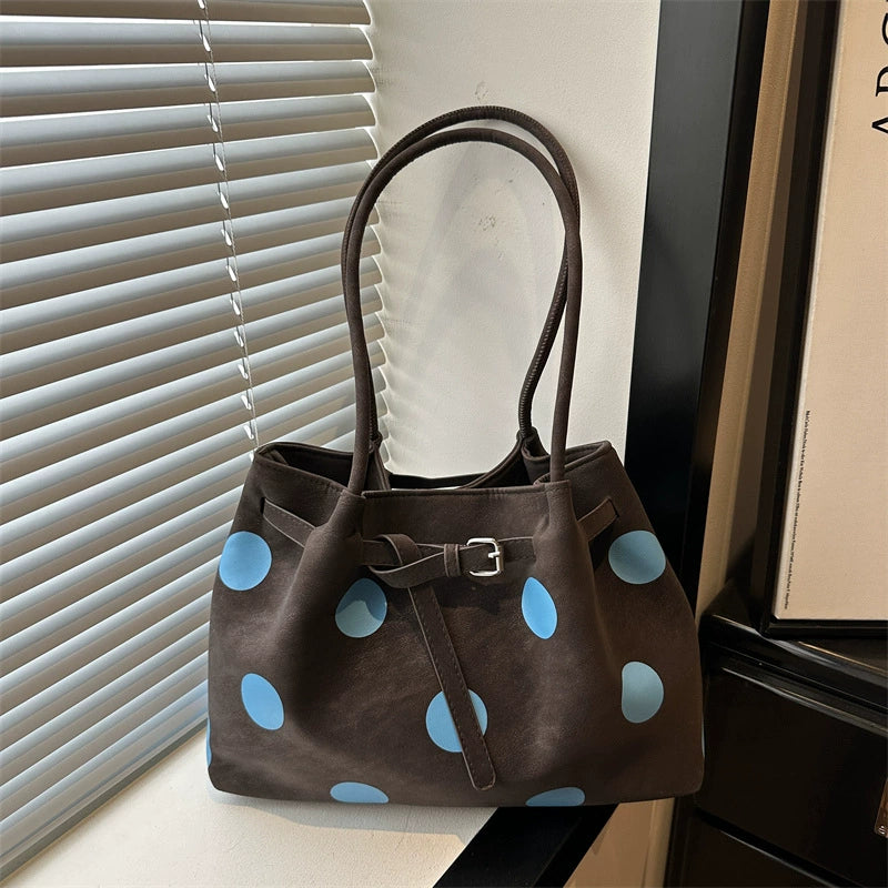 Polka Dot Suede Bucket Tote Bag