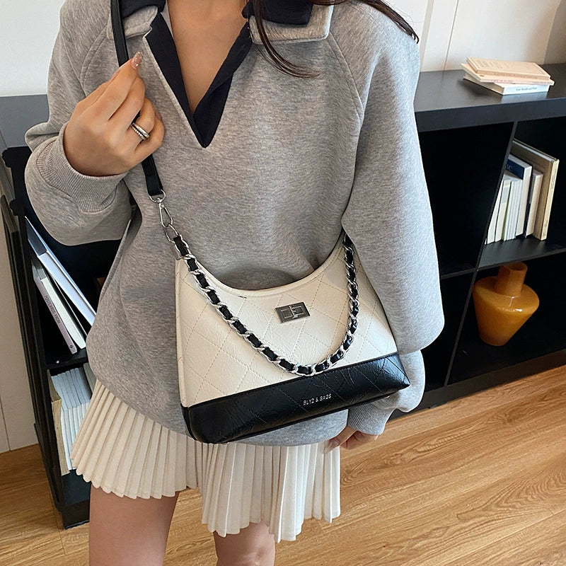 Quilted Two-Tone Chain Shoulder Bag