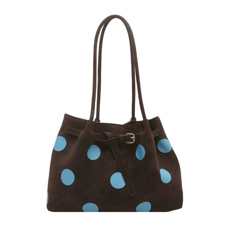 Polka Dot Suede Bucket Tote Bag