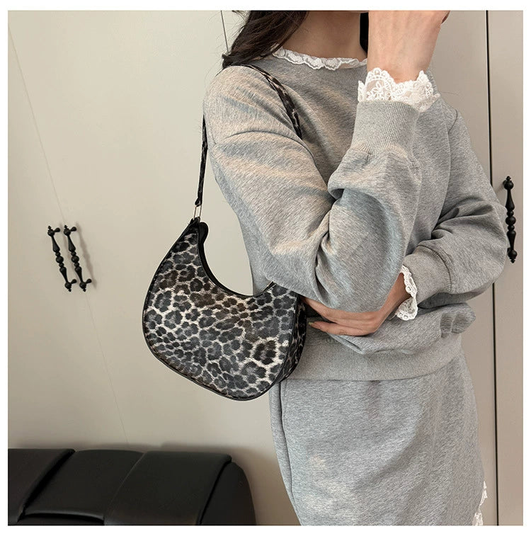 Leopard Print Crescent Hobo Bag