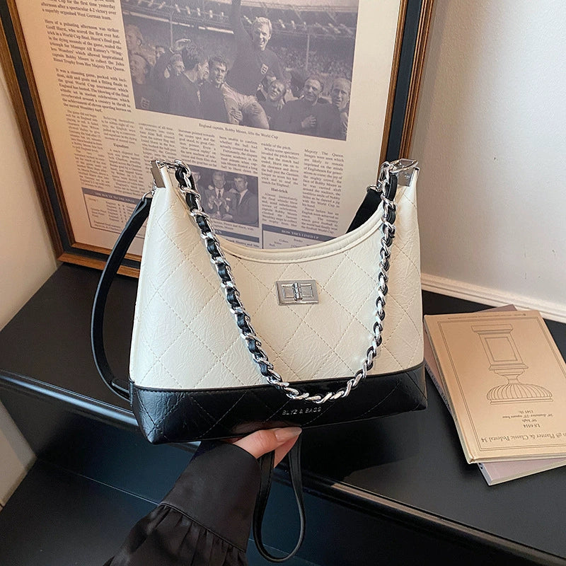 Quilted Two-Tone Chain Shoulder Bag