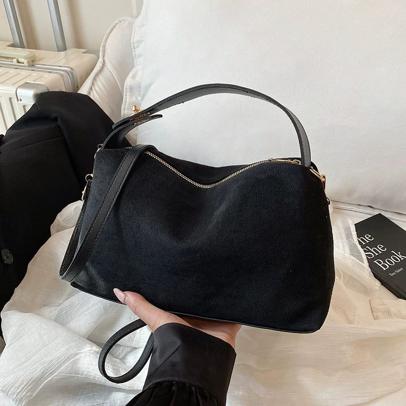 Black Suede Zip Crossbody Bag