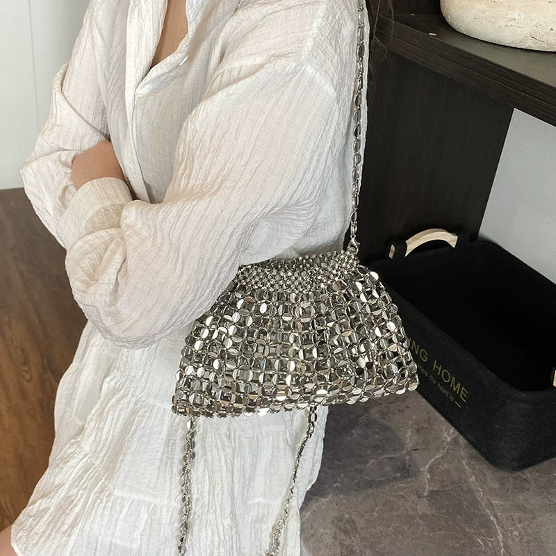 Silver Metal Sequin Chain Bag